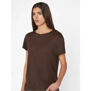 Frame Easy True Organic Linen Short Sleeve Round Neck Tee Espresso Womens Size S